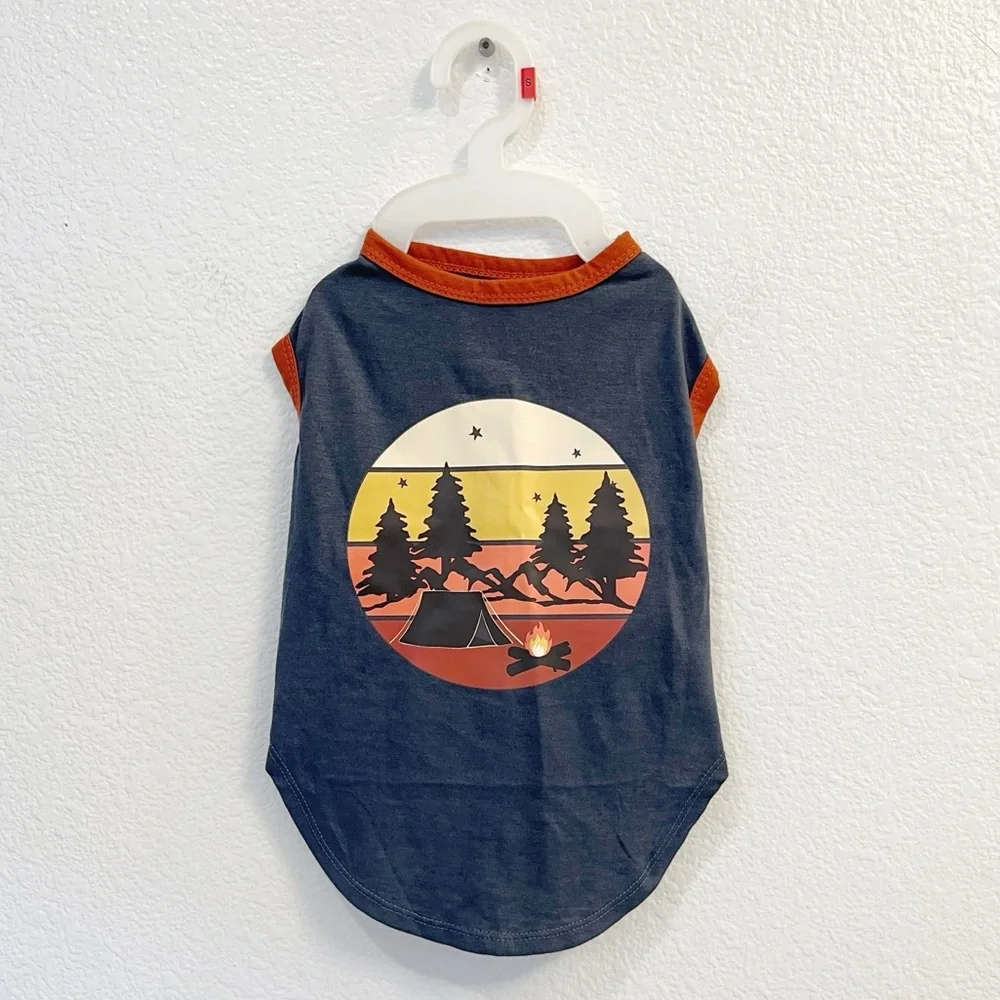 Frisco by Chewy | Dog Camping Graphic Tee | Size Medium, Steel Blue/Rust